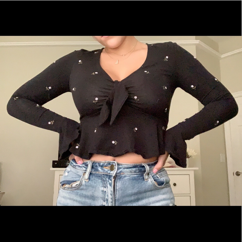 Top Shop floral black tie top